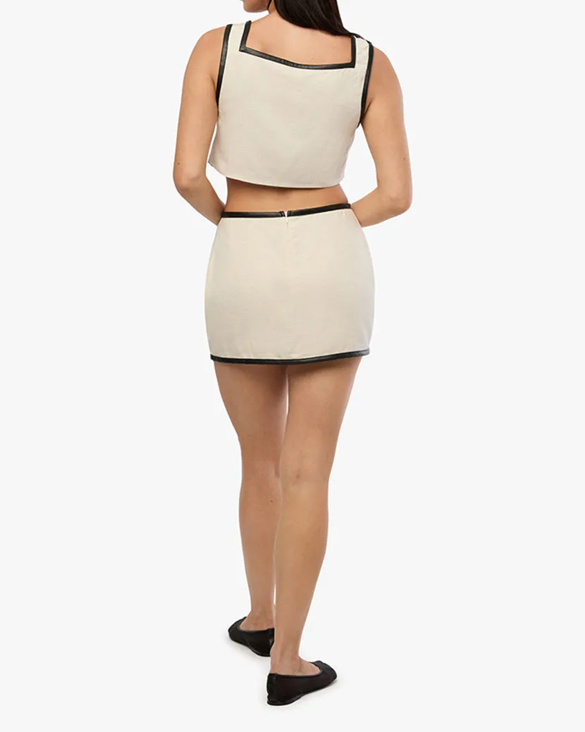 Leather Trim Mini Skirt