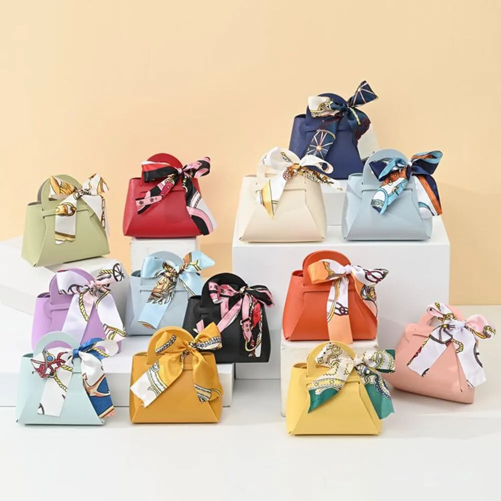 Leather Wedding Candy Gift Bags with Handle Reusable Creative Candy Box Bridal Gifts Party Favor Boxes for Baby Showers Birthday Christmas Halloween Anniverary (6 Pack Blue Green)