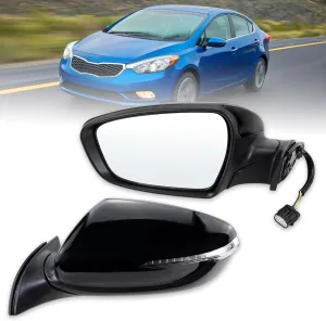 Left Driver side Mirror Compatible with 2014 2015 2016 Kia Forte with Manual Folding power glass Heated with turn signal Black Replace# KI1320182(6 Pins)