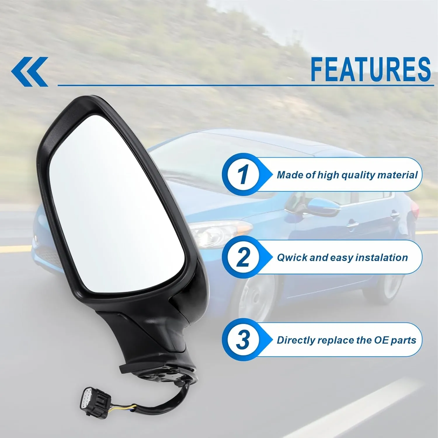 Left Driver side Mirror Compatible with 2014 2015 2016 Kia Forte with Manual Folding power glass Heated with turn signal Black Replace# KI1320182(6 Pins)