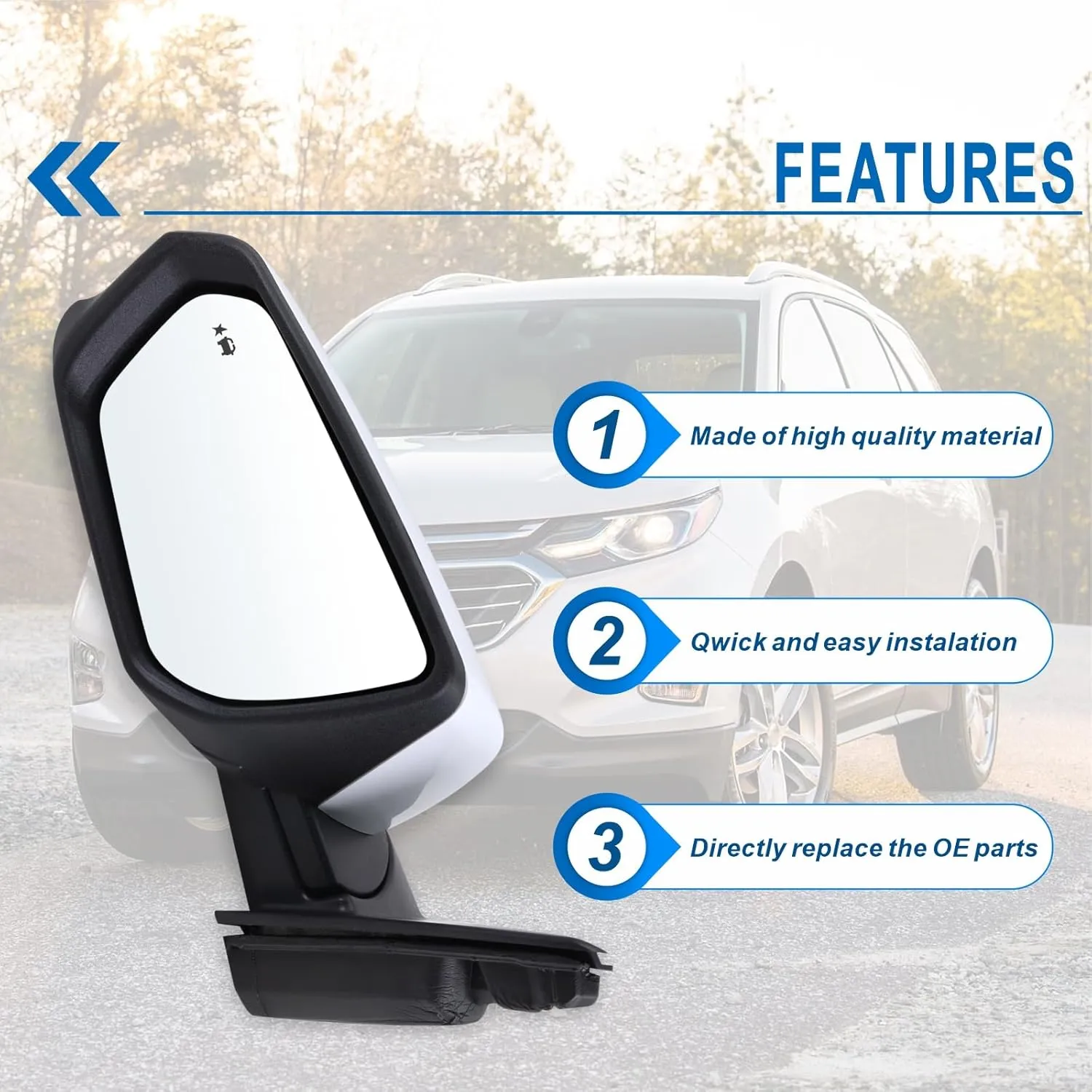 Left Driver Side Mirror Compatible With 2018 2019 2020 2021 2022 2023 2024 Chevy Equinox GMC Terrain With Power Glass Heated Turn Signal Blind Spot White Replaces#84225386(8 Pins)