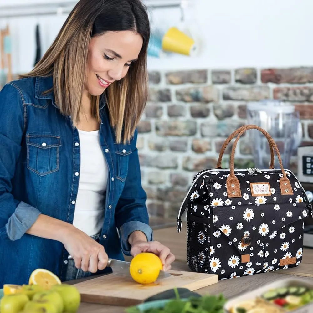 Lekesky Lunch Box for Women - Cute Insulated Lunch Bag, Fashion Ladies Lunch Tote Bag, Daisy