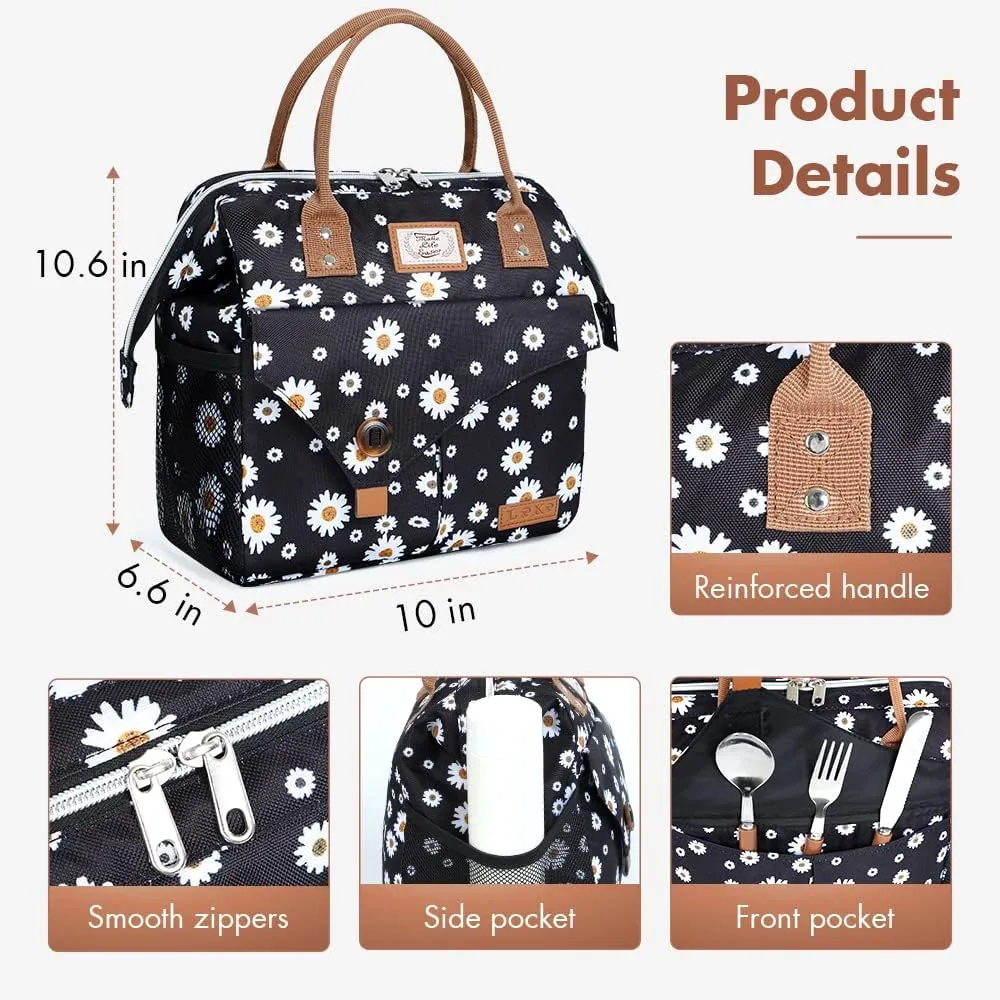Lekesky Lunch Box for Women - Cute Insulated Lunch Bag, Fashion Ladies Lunch Tote Bag, Daisy