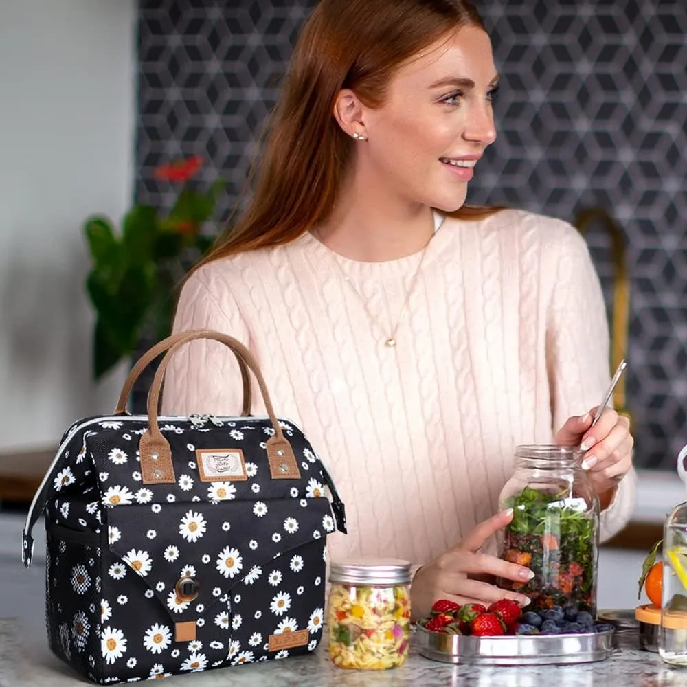 Lekesky Lunch Box for Women - Cute Insulated Lunch Bag, Fashion Ladies Lunch Tote Bag, Daisy