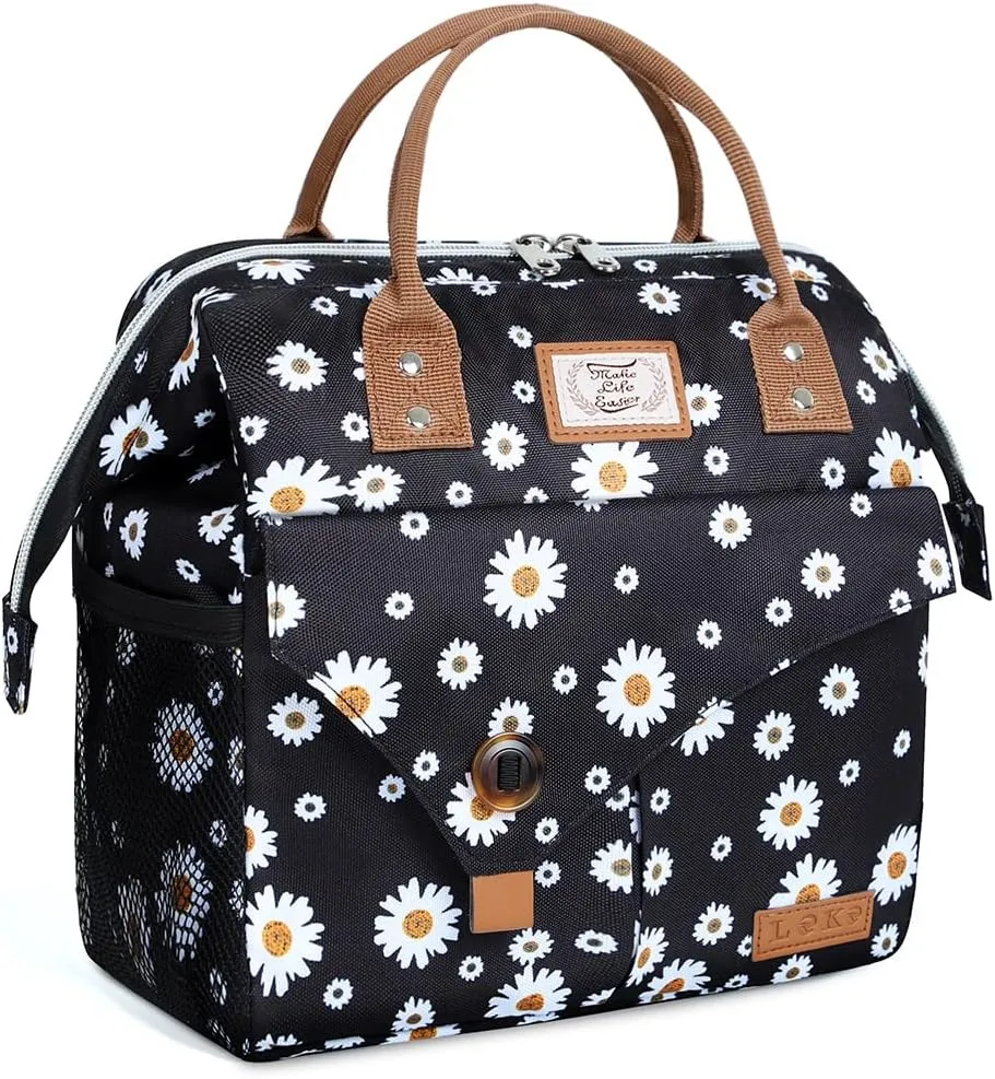 Lekesky Lunch Box for Women - Cute Insulated Lunch Bag, Fashion Ladies Lunch Tote Bag, Daisy