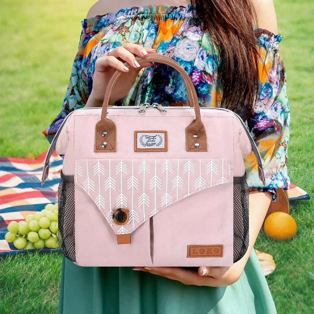 Lekesky Pink Lunch Bag for Women Insulated Lunch Box Leakproof Lunchbox for Adult Work