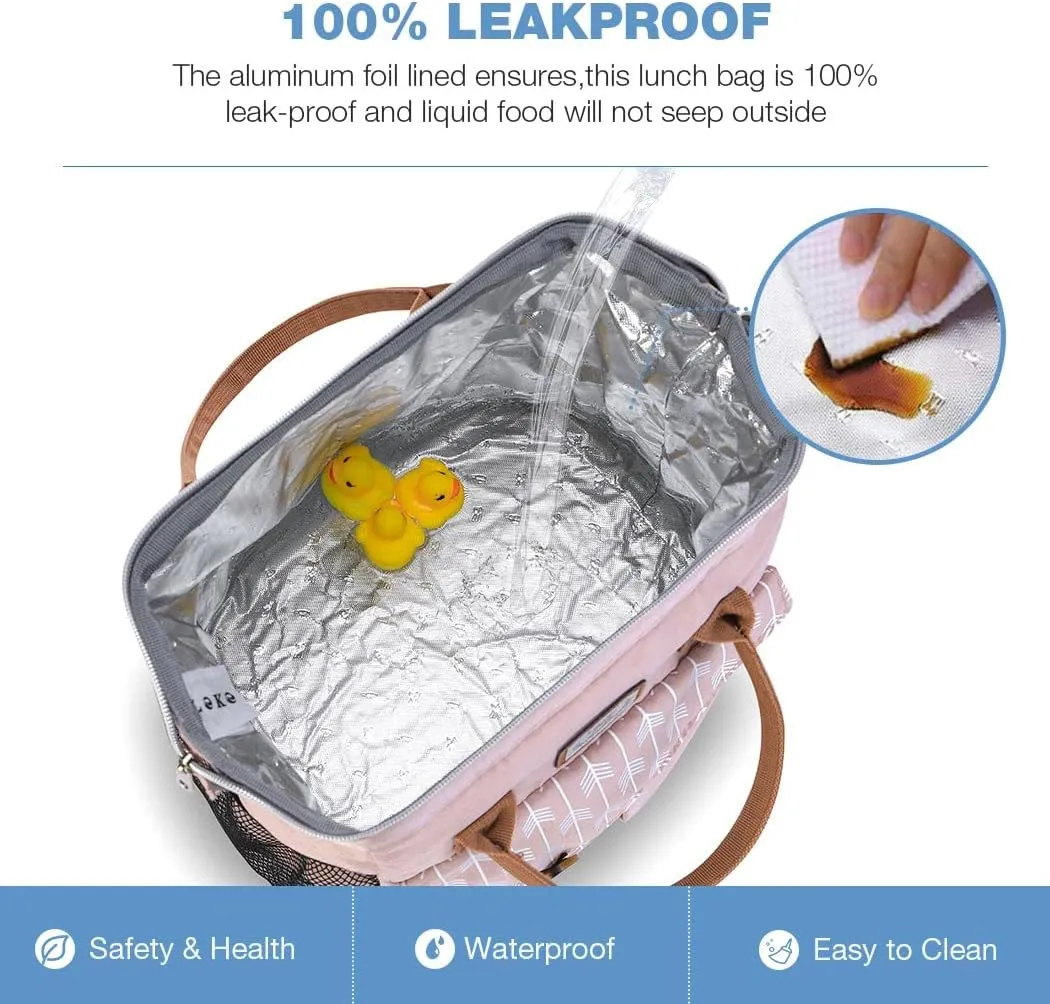 Lekesky Pink Lunch Bag for Women Insulated Lunch Box Leakproof Lunchbox for Adult Work