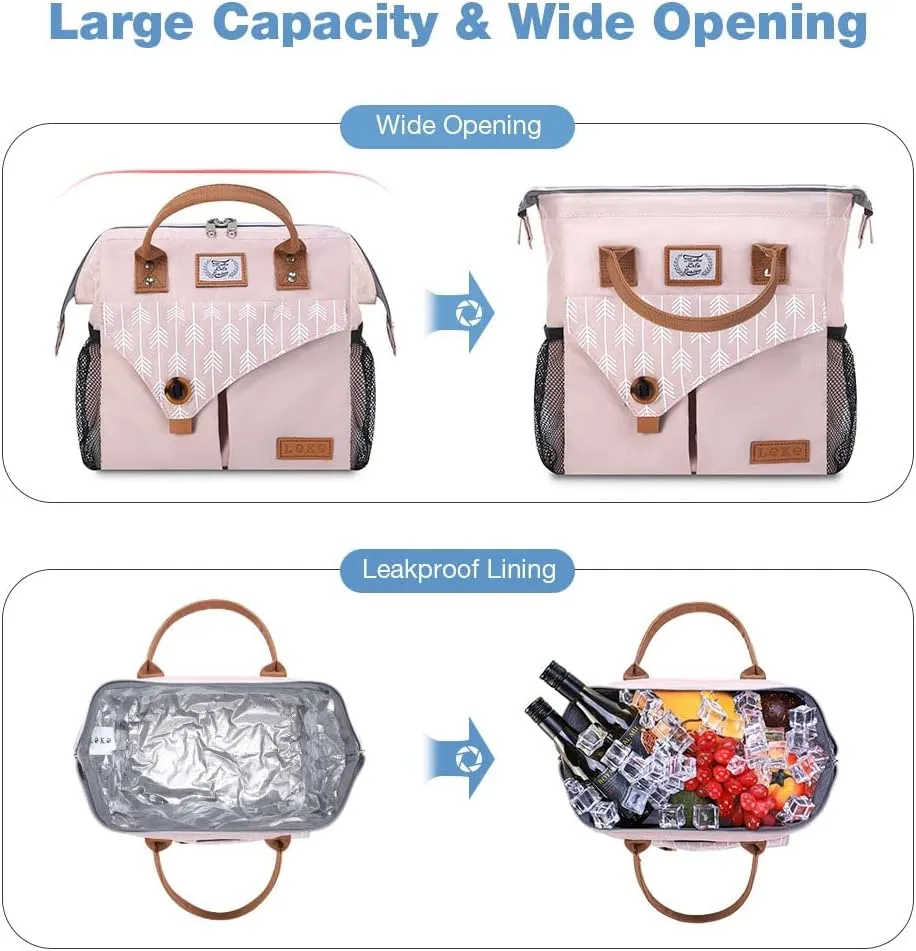 Lekesky Pink Lunch Bag for Women Insulated Lunch Box Leakproof Lunchbox for Adult Work