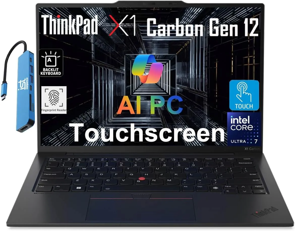 Lenovo Gen 12 ThinkPad X1 Carbon Laptop (14" FHD  Touchscreen, Intel Core Ultra 7 155U, 32GB 6400MHz DDR5, 2TB SSD) Backlit, FP, IR Webcam, Thunderbolt 4, 3-Y Warranty, IST Hub, Win 11 Pro, 2025 AI PC