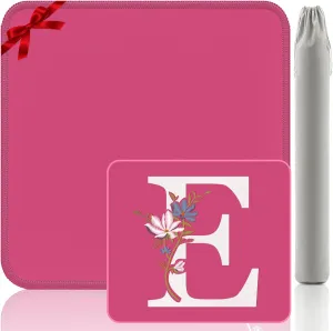 Letter E Gaming Mat - Embroidery Mahjong Mat 32.4x32.4 Inch, Noise Reduction Non-Slip Pink Mat for Board Games/Poker (Personalized Gifts)