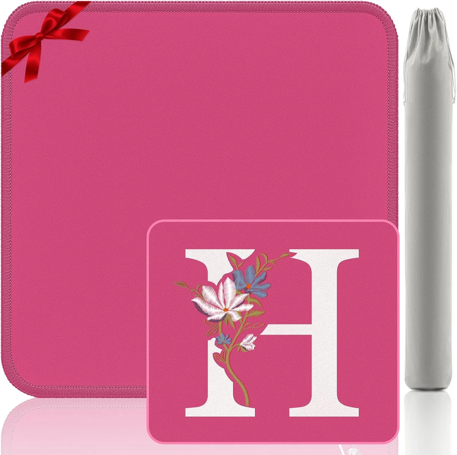 Letter H Mahjong Gaming Mat - 32.4x32.4 Inch Embroidery Mat, Pink Non-Slip Surface for American Mahjong/Card Nights (Custom H)