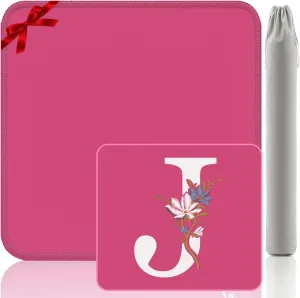 Letter J Mahjong Mat - Personalized 32.4x32.4 Inch Pink Gaming Mat, Embroidery Non-Slip Surface for Board Games/Mahjong (Alphabet J)