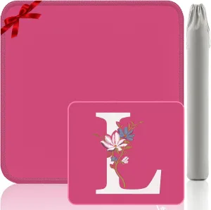 Letter L Gaming Mat - Embroidery Mahjong Mat 32.4x32.4 Inch, Pink Gift-Quality Surface for Mahjong/Board Games (Monogram L Design)