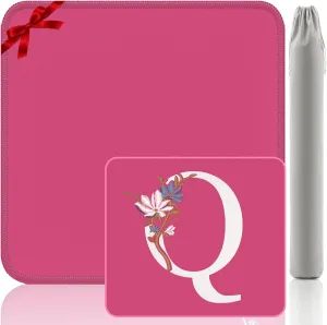 Letter Q Gaming Mat - Embroidery Mahjong Mat 32.4x32.4 Inch, Pink Non-Slip Gift for Card Games/Mahjong Nights (Custom Q)