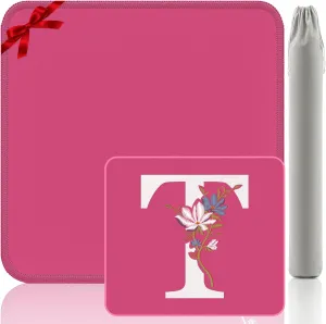 Letter T Mahjong Mat - Gift-Quality Embroidery Game Mat 32.4x32.4 Inch, Pink Noise Reduction for Board Games (Monogram T)