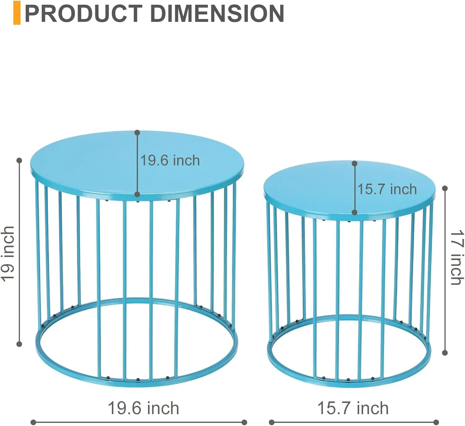 LEWIS&WAYNE Outdoor Side Table Set of 2, Metal Circle Accent End Tables for Balcony Backyard Garden Indoor Living Room, Durable Blue Nesting Coffee Tables, 20” 16” Dia