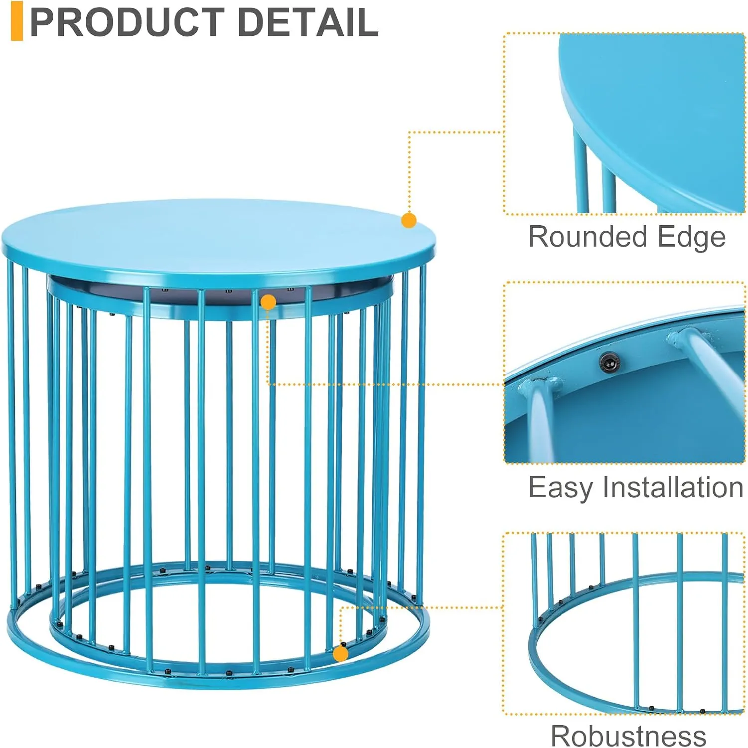 LEWIS&WAYNE Outdoor Side Table Set of 2, Metal Circle Accent End Tables for Balcony Backyard Garden Indoor Living Room, Durable Blue Nesting Coffee Tables, 20” 16” Dia