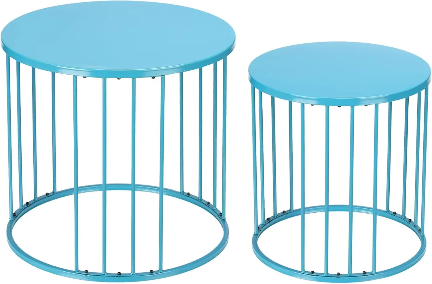 LEWIS&WAYNE Outdoor Side Table Set of 2, Metal Circle Accent End Tables for Balcony Backyard Garden Indoor Living Room, Durable Blue Nesting Coffee Tables, 20” 16” Dia