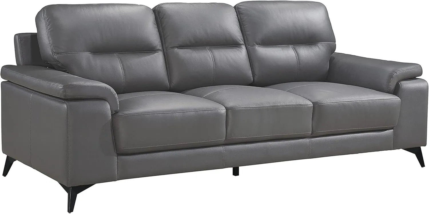 Lexicon Leather Couch, Modern Couch Sofa, Top Grain Leather Sofa, Oversized Sofa for Living Room, Bedroom, Office, Apartment, 3-Seater Couches, Dark Gray