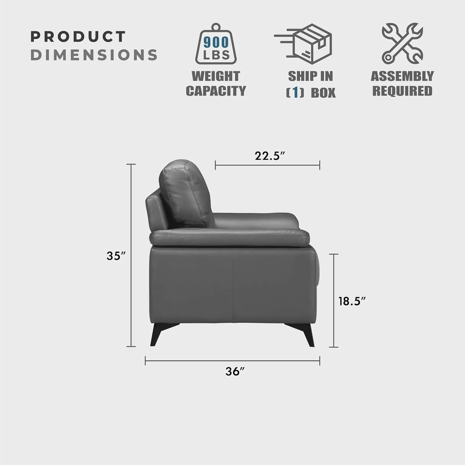 Lexicon Leather Couch, Modern Couch Sofa, Top Grain Leather Sofa, Oversized Sofa for Living Room, Bedroom, Office, Apartment, 3-Seater Couches, Dark Gray