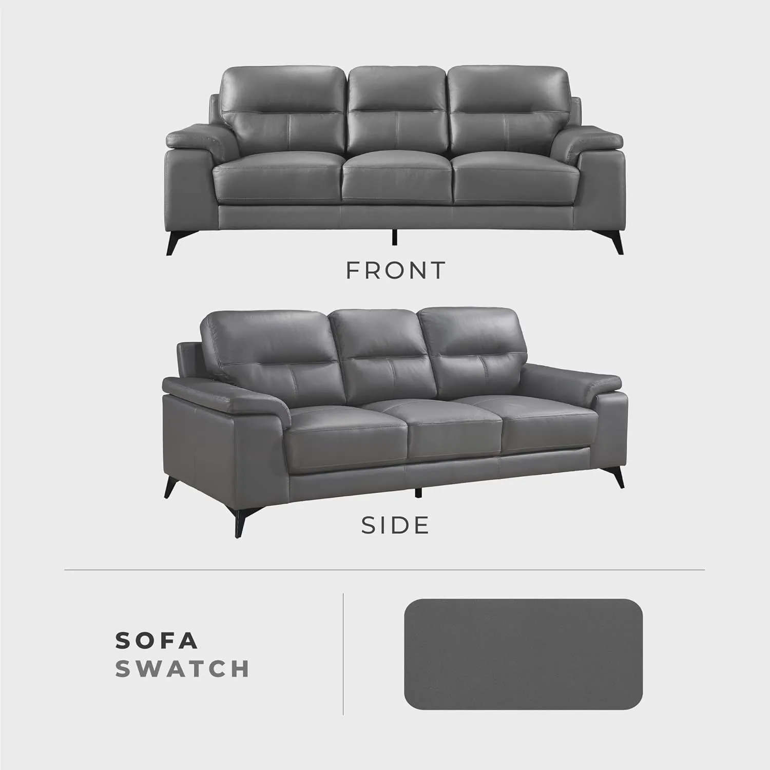 Lexicon Leather Couch, Modern Couch Sofa, Top Grain Leather Sofa, Oversized Sofa for Living Room, Bedroom, Office, Apartment, 3-Seater Couches, Dark Gray