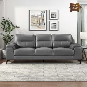 Lexicon Leather Couch, Modern Couch Sofa, Top Grain Leather Sofa, Oversized Sofa for Living Room, Bedroom, Office, Apartment, 3-Seater Couches, Dark Gray