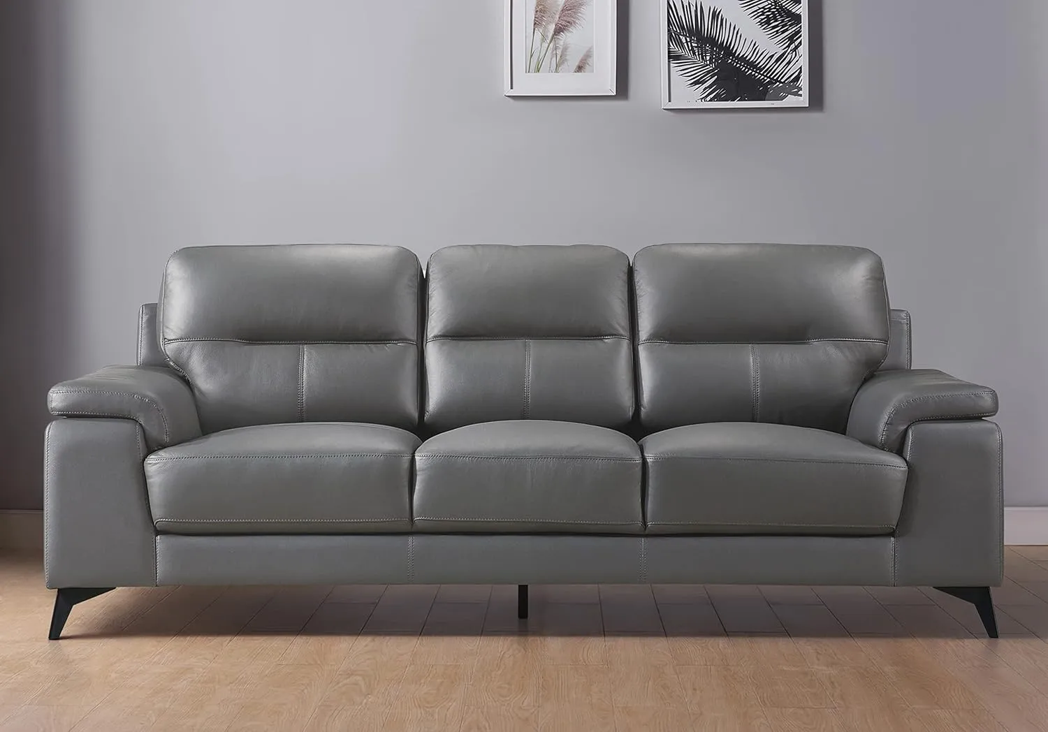 Lexicon Leather Couch, Modern Couch Sofa, Top Grain Leather Sofa, Oversized Sofa for Living Room, Bedroom, Office, Apartment, 3-Seater Couches, Dark Gray