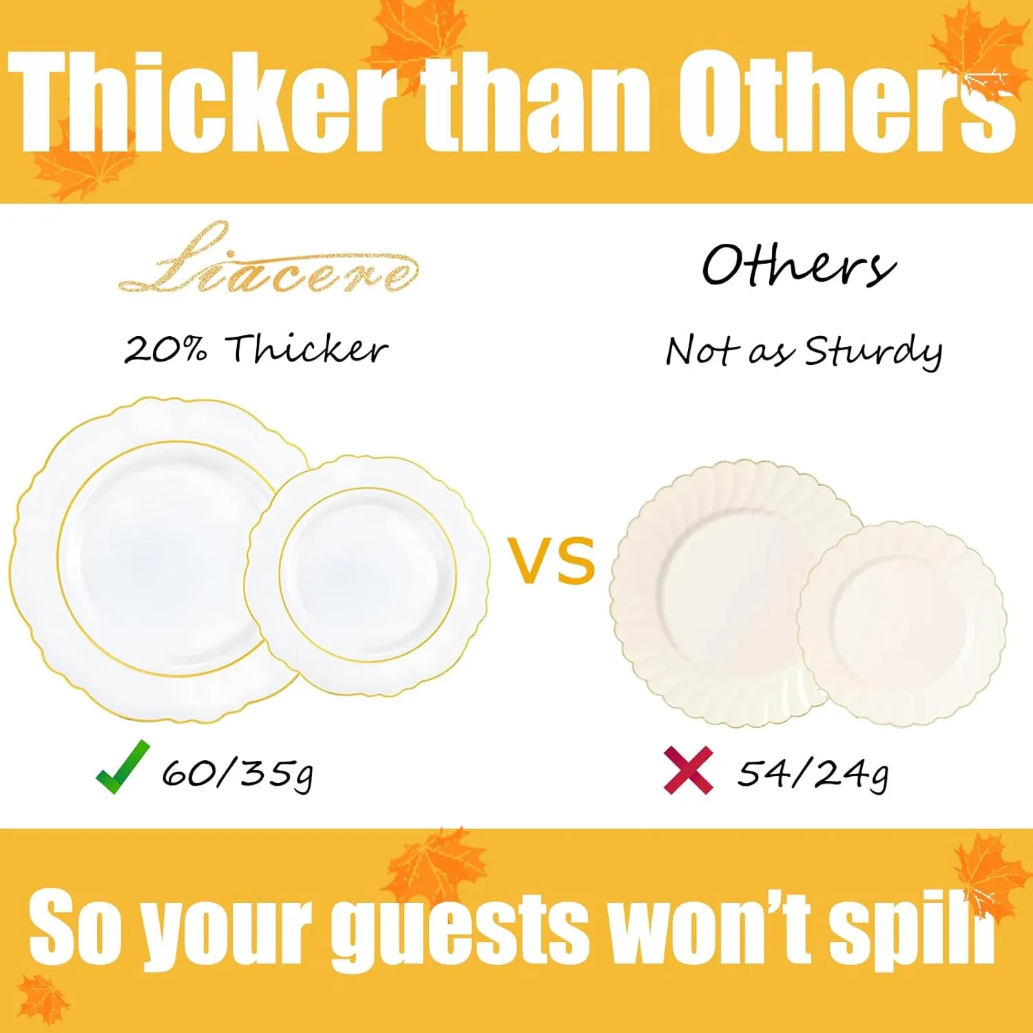 Liacere 350PCS Gold Plastic Plates-Disposable White and Gold Plates 50guest Baroque Plastic Dinnerware include 100Plates, 50Pack Pre Rolled Napkins with Silverware 50Cups for Wedding&Mother's Day