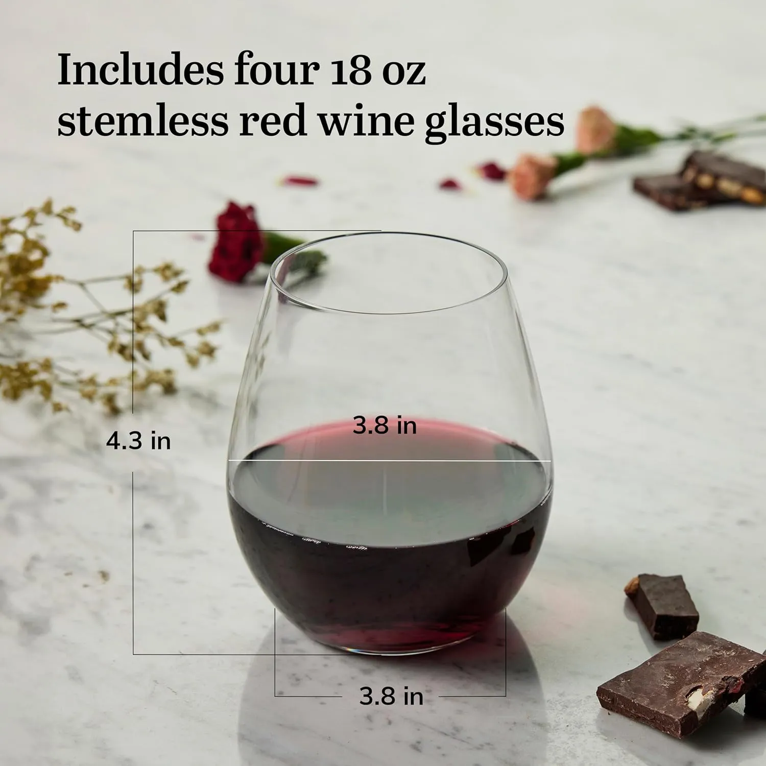 Libbey Signature Red Wine Glasses Set of 4, Elegant, Dishwasher Safe Glass Stemless Wine Glasses, Elegant Wine Glasses for Weddings, Birthdays & More
