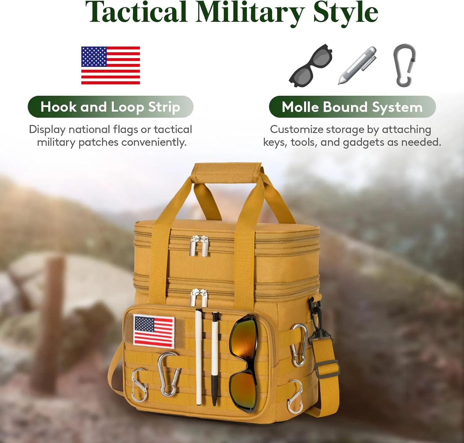 Lifewit Double Deck Tactical Lunch Box for Men, Expandable Leakproof Insulated Large Lunch Cooler with MOLLE Webbing and Shoulder Straps, Heavy Duty Lunch Bag for Men Work Camping Picnic, 16L Brown