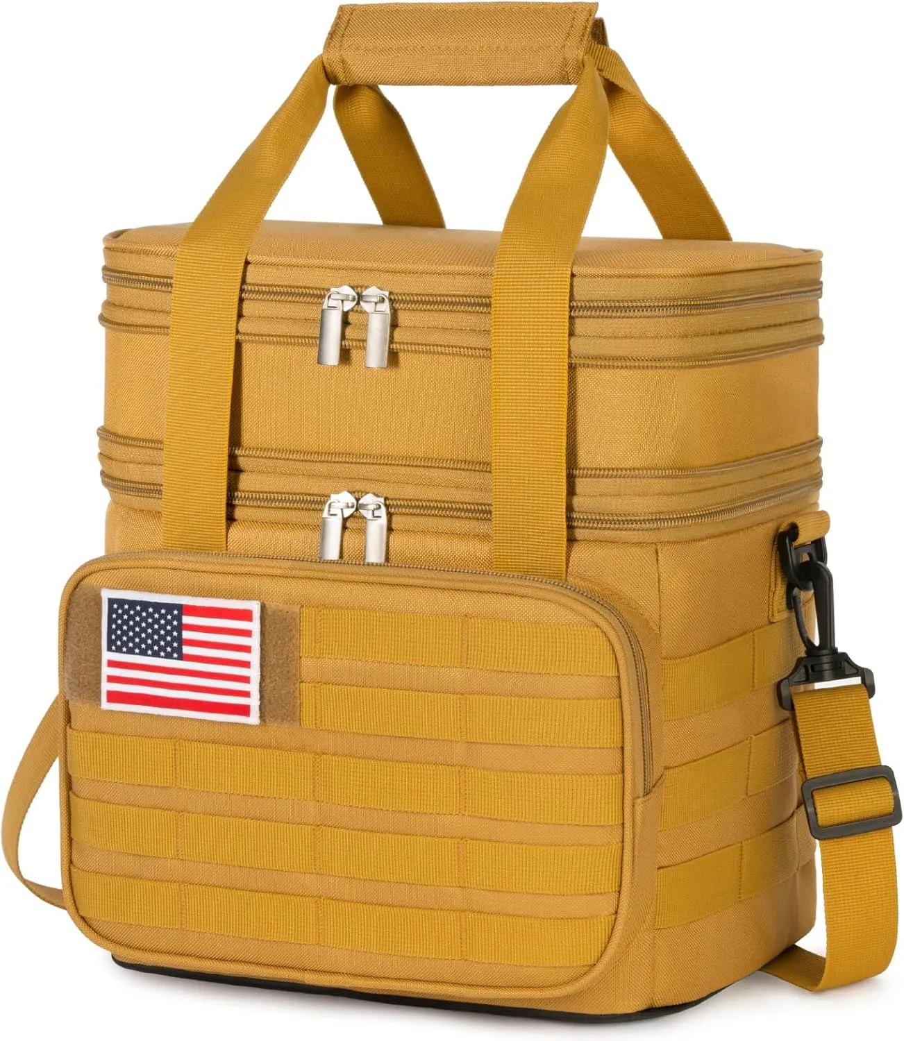 Lifewit Double Deck Tactical Lunch Box for Men, Expandable Leakproof Insulated Large Lunch Cooler with MOLLE Webbing and Shoulder Straps, Heavy Duty Lunch Bag for Men Work Camping Picnic, 16L Brown