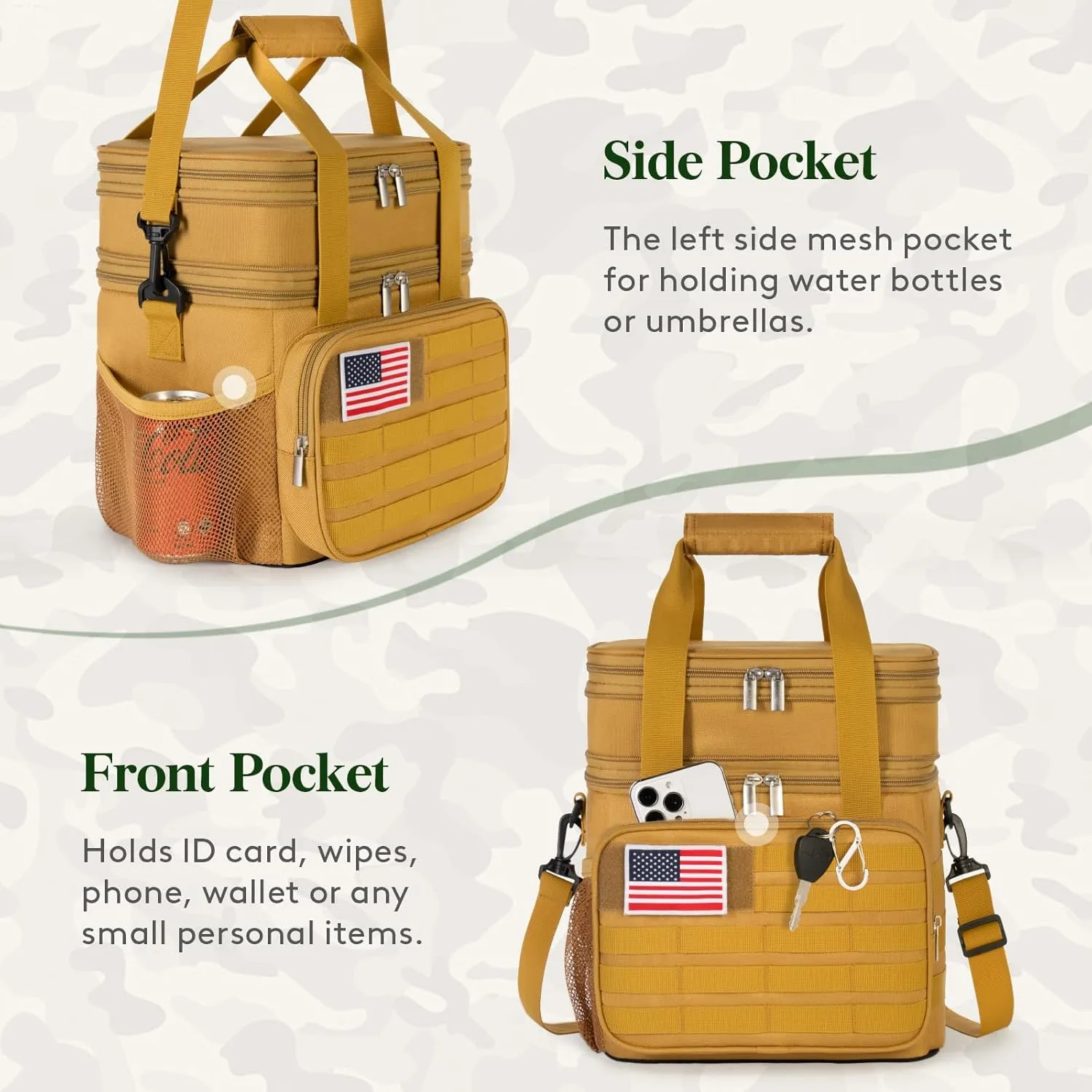 Lifewit Double Deck Tactical Lunch Box for Men, Expandable Leakproof Insulated Large Lunch Cooler with MOLLE Webbing and Shoulder Straps, Heavy Duty Lunch Bag for Men Work Camping Picnic, 16L Brown
