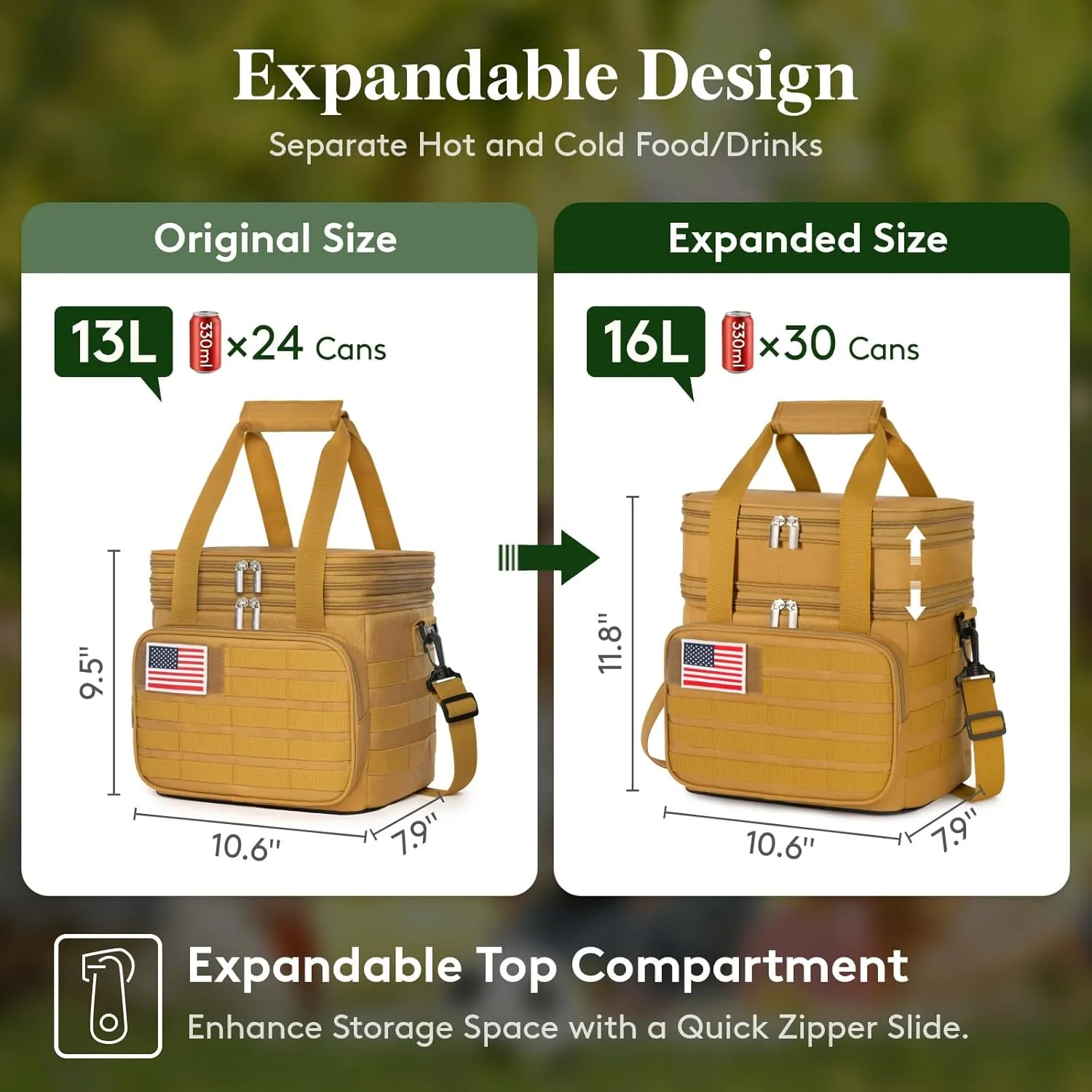 Lifewit Double Deck Tactical Lunch Box for Men, Expandable Leakproof Insulated Large Lunch Cooler with MOLLE Webbing and Shoulder Straps, Heavy Duty Lunch Bag for Men Work Camping Picnic, 16L Brown