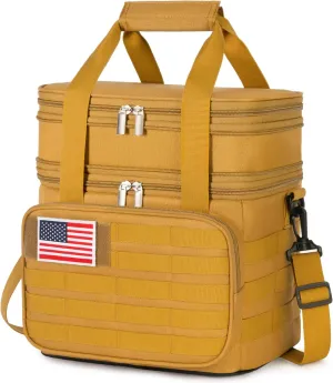 Lifewit Double Deck Tactical Lunch Box for Men, Expandable Leakproof Insulated Large Lunch Cooler with MOLLE Webbing and Shoulder Straps, Heavy Duty Lunch Bag for Men Work Camping Picnic, 16L Brown