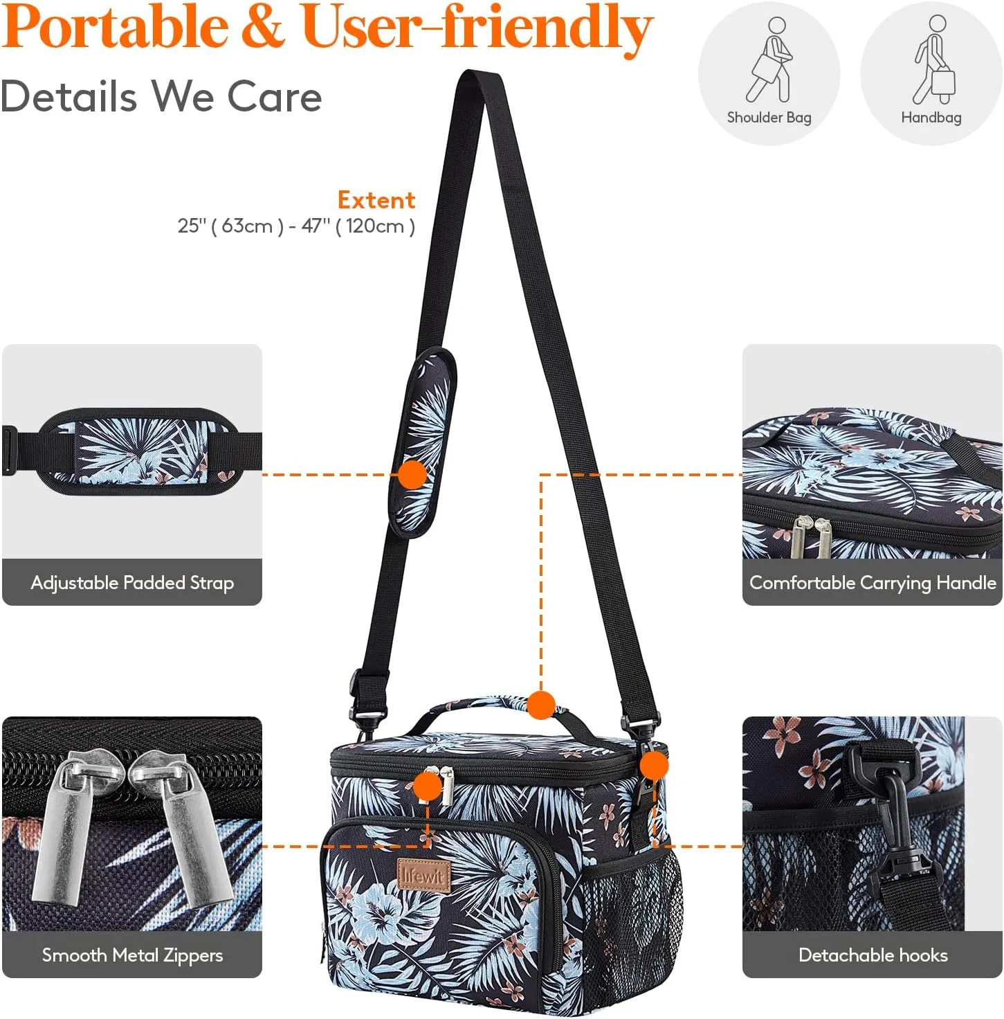 Lifewit Reusable Insulated Lunch Bag for Men, Lunch Box Women, Portable Cooler Freezable Soft Lunchbox Leakproof with Adjustable Shoulder Strap for Adult for Work Picnic or Travel, Flower 9L