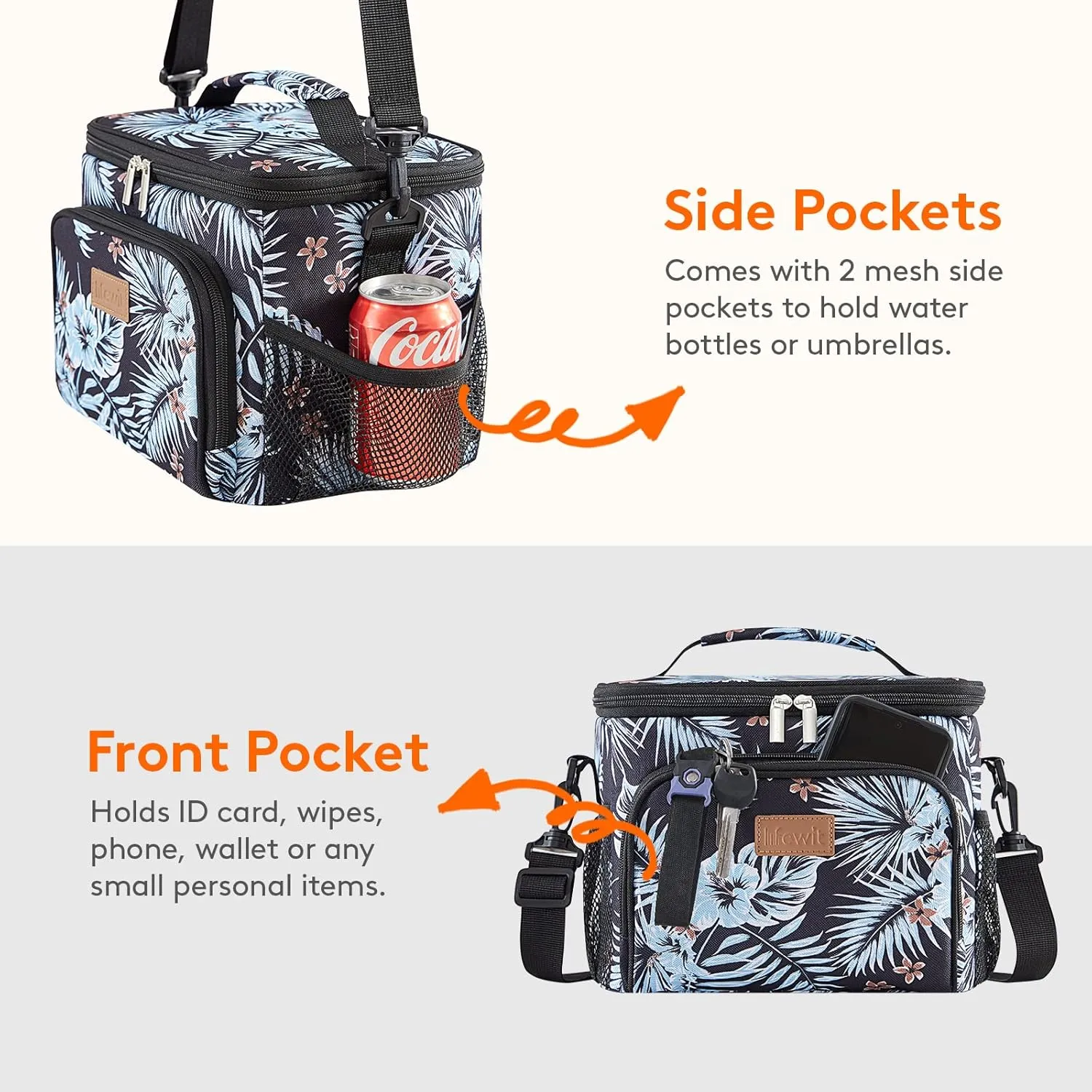 Lifewit Reusable Insulated Lunch Bag for Men, Lunch Box Women, Portable Cooler Freezable Soft Lunchbox Leakproof with Adjustable Shoulder Strap for Adult for Work Picnic or Travel, Flower 9L