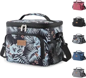 Lifewit Reusable Insulated Lunch Bag for Men, Lunch Box Women, Portable Cooler Freezable Soft Lunchbox Leakproof with Adjustable Shoulder Strap for Adult for Work Picnic or Travel, Flower 9L