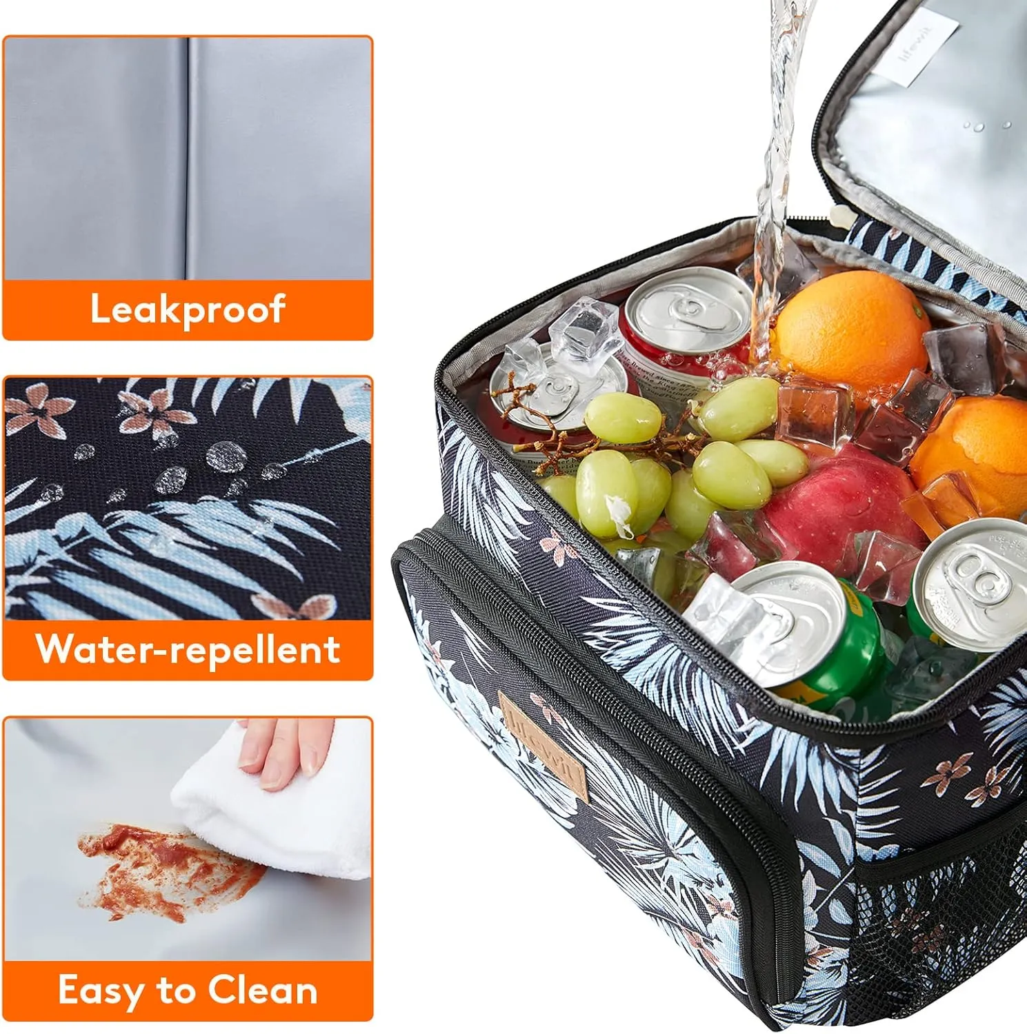 Lifewit Reusable Insulated Lunch Bag for Men, Lunch Box Women, Portable Cooler Freezable Soft Lunchbox Leakproof with Adjustable Shoulder Strap for Adult for Work Picnic or Travel, Flower 9L