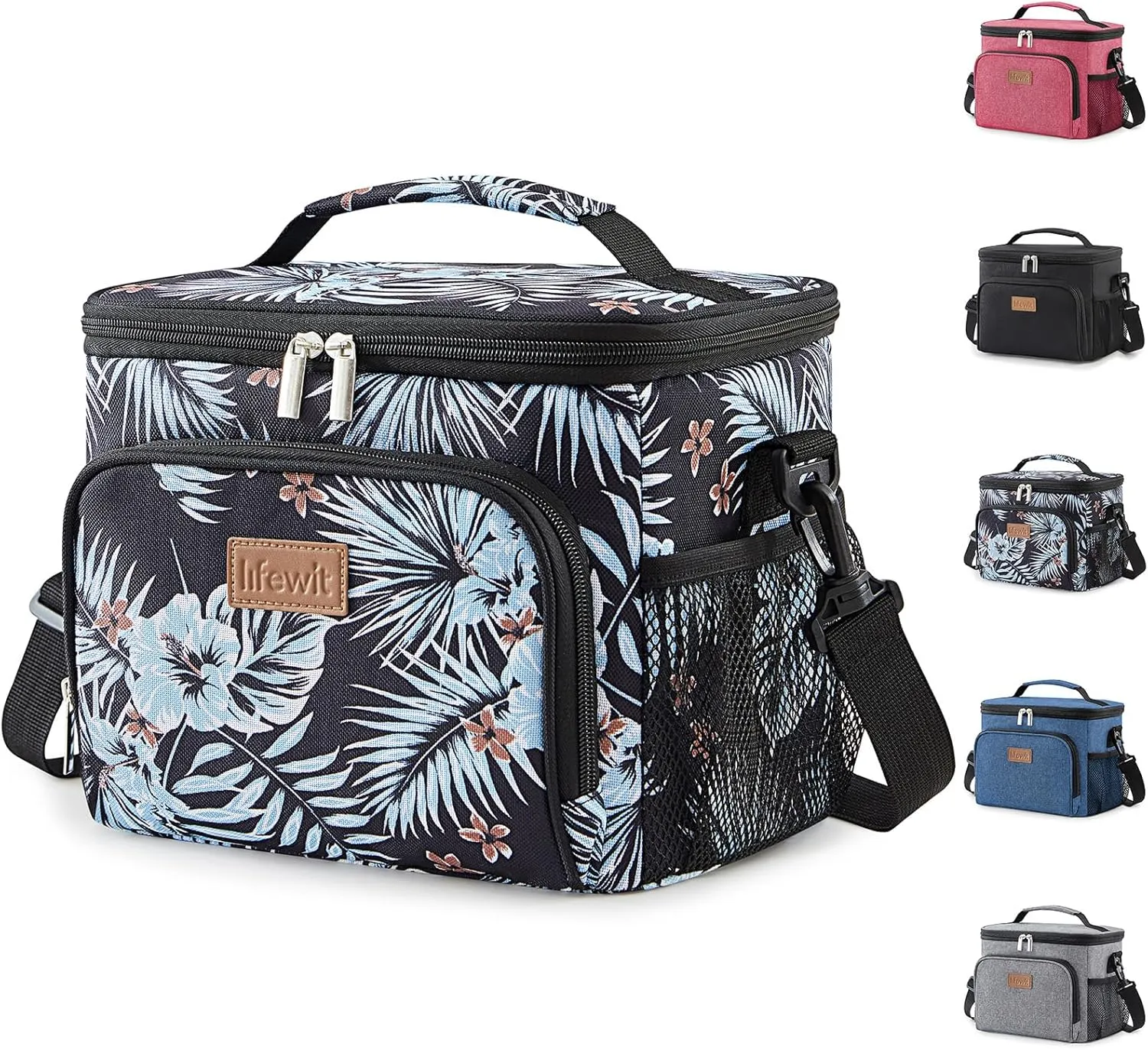 Lifewit Reusable Insulated Lunch Bag for Men, Lunch Box Women, Portable Cooler Freezable Soft Lunchbox Leakproof with Adjustable Shoulder Strap for Adult for Work Picnic or Travel, Flower 9L