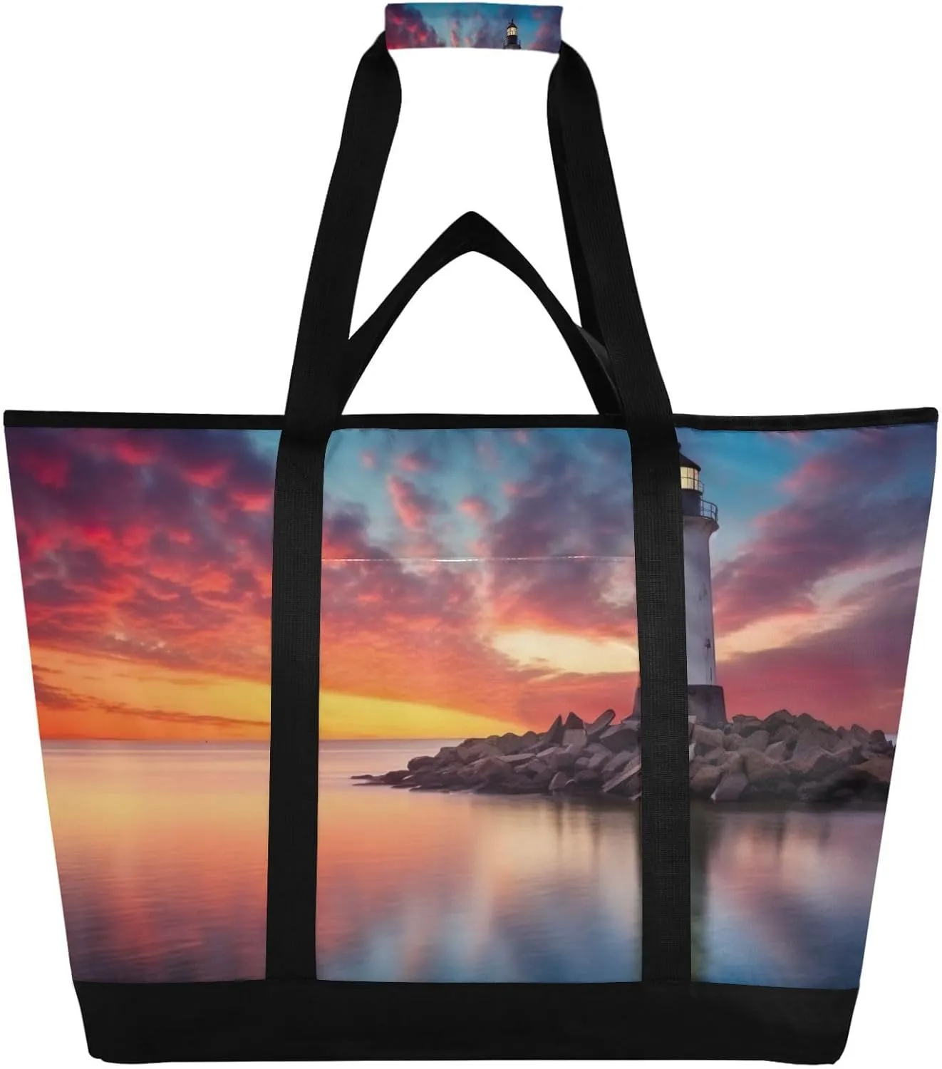 Lighthouse Reusable Insulated Lunchbox Cooler Bag, Leakproof Kitchen Grocery Bag Collapsible Portable Cooler Tote Bag for Picnic, Camping, Office, Travel