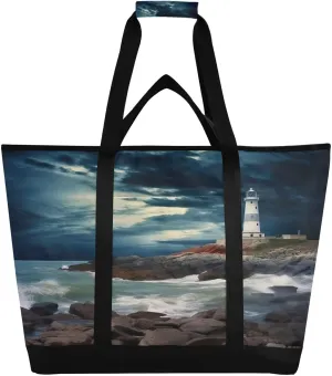 Lighthouse Reusable Insulated Lunchbox Cooler Bag, Leakproof Kitchen Grocery Bag Collapsible Portable Cooler Tote Bag for Picnic, Camping, Office, Travel