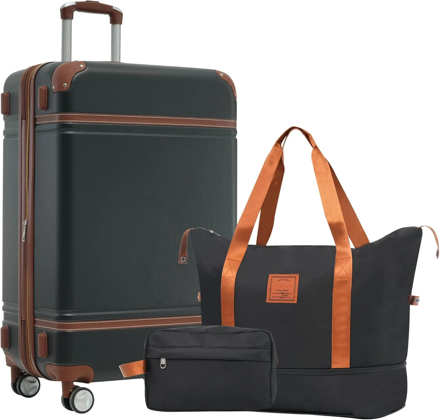 Lightweight Vintage Hardshell Luggage Set for Travel, Spacious and Stylish with Spinner Wheels, 24 Inch, Black