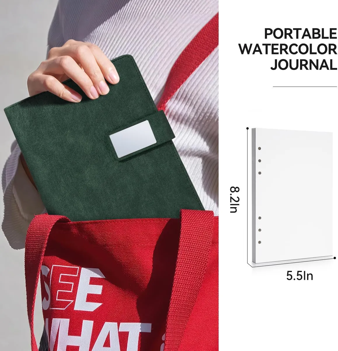 Lightwish Watercolor Sketchbook,100% Cotton Acid Free Watercolor Journal,300gsm/140lb Hot Press Watercolor Paper for Artists,Adults,Students,20 Sheets,9.25 * 6.3 Inches(Leather Green)