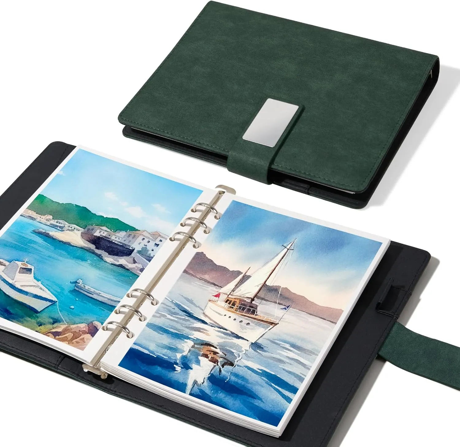Lightwish Watercolor Sketchbook,100% Cotton Acid Free Watercolor Journal,300gsm/140lb Hot Press Watercolor Paper for Artists,Adults,Students,20 Sheets,9.25 * 6.3 Inches(Leather Green)