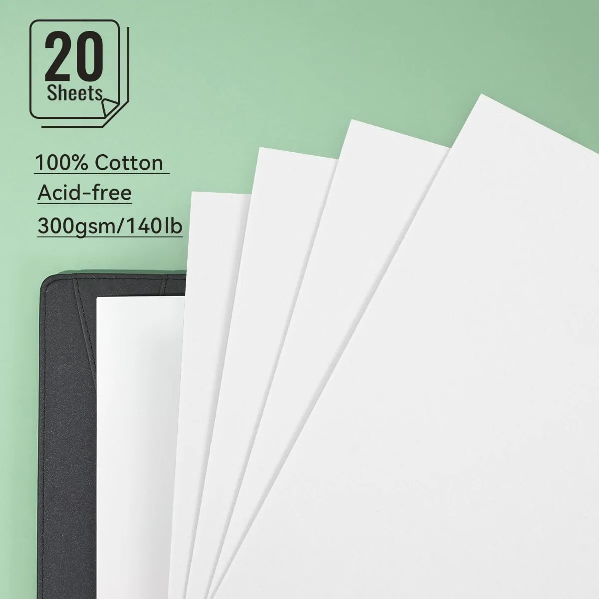 Lightwish Watercolor Sketchbook,100% Cotton Acid Free Watercolor Journal,300gsm/140lb Hot Press Watercolor Paper for Artists,Adults,Students,20 Sheets,9.25 * 6.3 Inches(Leather Green)