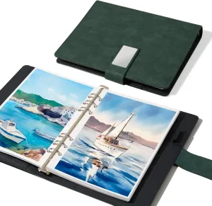 Lightwish Watercolor Sketchbook,100% Cotton Acid Free Watercolor Journal,300gsm/140lb Hot Press Watercolor Paper for Artists,Adults,Students,20 Sheets,9.25 * 6.3 Inches(Leather Green)