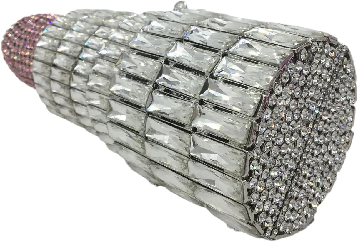 Lipstick Crystal Clutch Bag Women Novelty Evening Handbags Bridal Party Dinner Rhinestone Clutch Purse Prom Bag,Mini