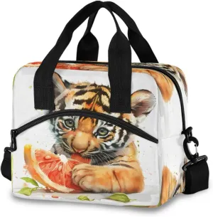 Little Cute Tiger Eating Waterlemon Lunch Box for Men Women Adults Insulated Lunch Bag Cooler Bag with Adjustable Shoulder Strap for Work Picnic Travel