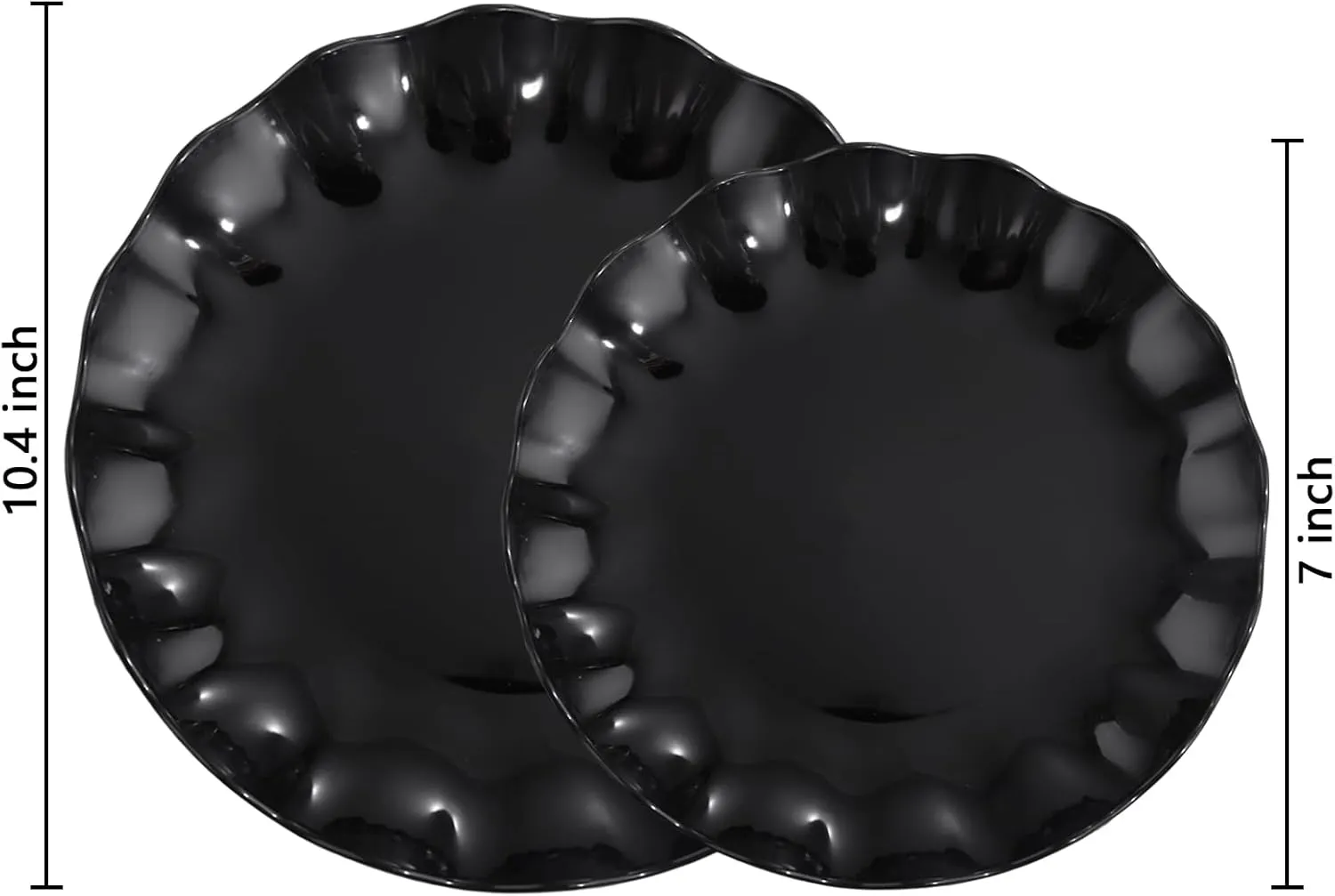 LIYH 24 Pcs Black Reusable Plastic Plates – Unbreakable Camper Dishes, Dishwasher Safe Dinner Plate Dessert Plates, Scalloped Design - Ideal for Parties, Picnics 12Guests