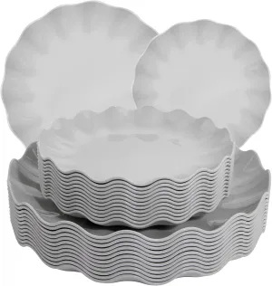 LIYH 24 Pcs Plastic Grey Scalloped Plates Reusable, Unbreakable Dinner Plate and Salad Plate, Dishwasher Safe Outside Plates for Parties, Picnics 12 Guests
